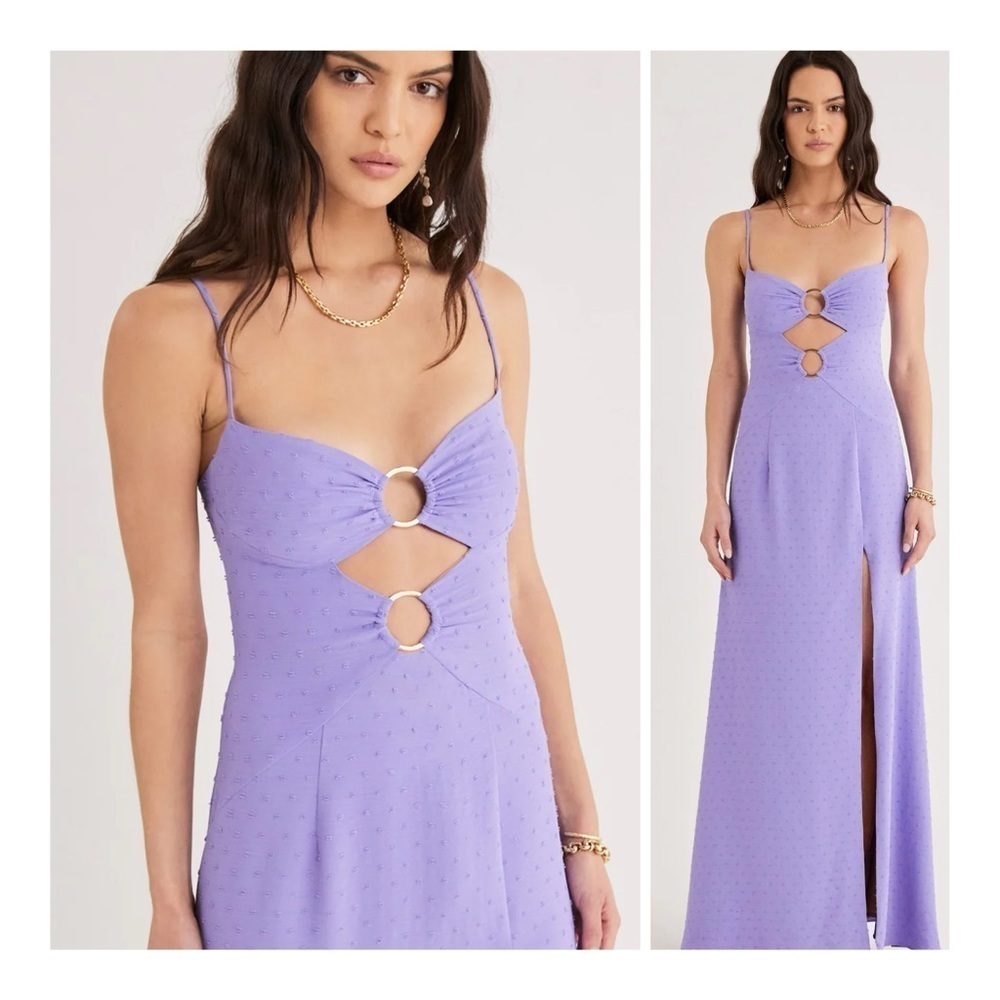 Rumer 70s Vibe Fairycore Gypsy Cut Out & Ring Detail Maxi Dress In Lilac